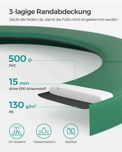 Rootz 366cm Trampoline - Garden Trampoline - Outdoor Trampoline - Galvanized Steel Frame - Safety Net - EPE Foam Padding - 366cm x 90cm - Black-Green