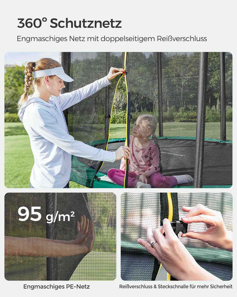 Rootz 366cm Trampoline - Garden Trampoline - Outdoor Trampoline - Galvanized Steel Frame - Safety Net - EPE Foam Padding - 366cm x 90cm - Black-Green