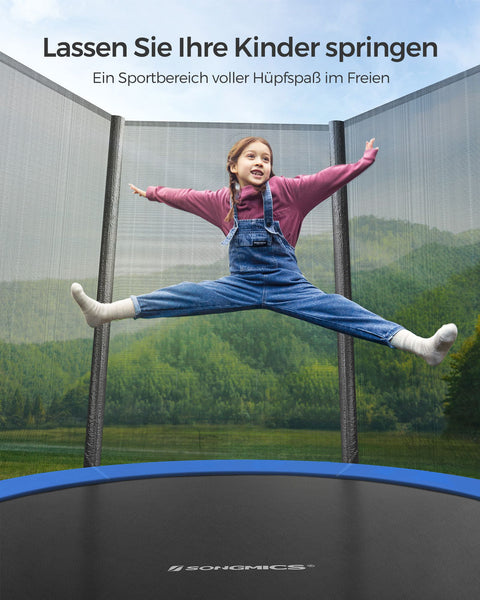 Rootz 98" Trampoline - Outdoor Bouncer - Jumping Mat - Safety Net - Galvanized Steel Frame - 244cm Diameter - Black/Blue - 59cm Height