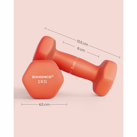 Rootz Neoprene Coated Dumbbells Set - Orange - Cast Iron Weights - Strength Training - Non-Slip Grip - Compact Size - 13.5cm x 6.5cm - 2kg Total Weight
