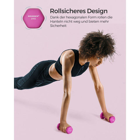 Rootz Neoprene Coated Dumbbells - Pink - Cast Iron - Weight Set - Strength Training - 13.5cm x 6.5cm - 2kg - 9cm x 3cm
