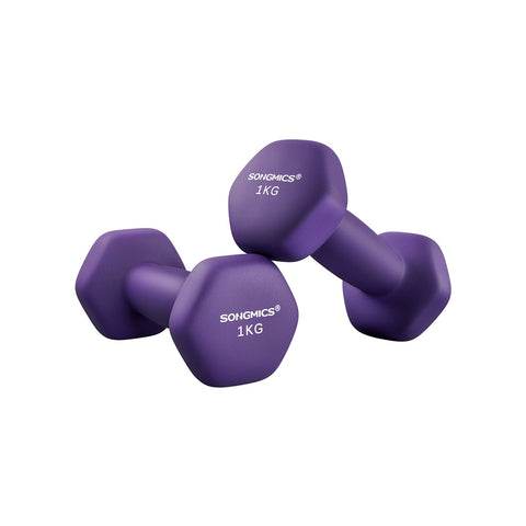 Rootz Neoprene Coated Dumbbells - Purple Hand Weights - Cast Iron - Strength Training - Neoprene Coating - Compact Size - 13.5cm x 6.5cm - 2kg Total Weight