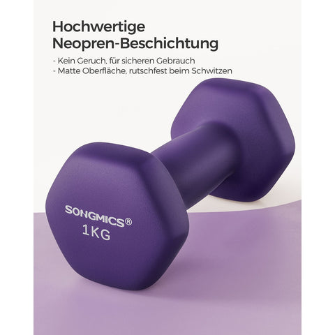 Rootz Neoprene Coated Dumbbells - Purple Hand Weights - Cast Iron - Strength Training - Neoprene Coating - Compact Size - 13.5cm x 6.5cm - 2kg Total Weight