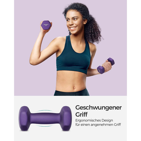 Rootz Neoprene Coated Dumbbells - Purple Hand Weights - Cast Iron - Strength Training - Neoprene Coating - Compact Size - 13.5cm x 6.5cm - 2kg Total Weight