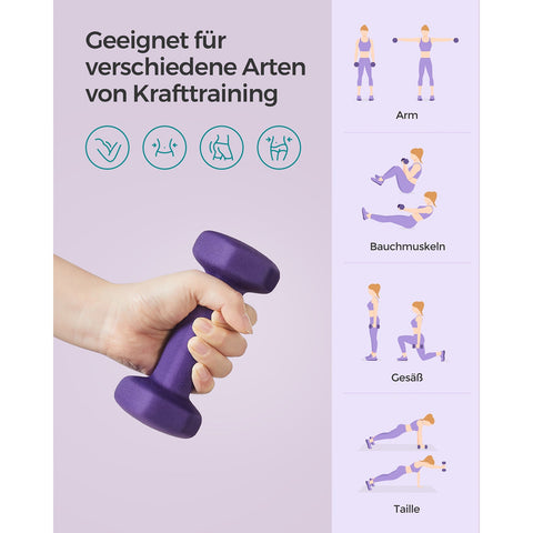 Rootz Neoprene Coated Dumbbells - Purple Hand Weights - Cast Iron - Strength Training - Neoprene Coating - Compact Size - 13.5cm x 6.5cm - 2kg Total Weight