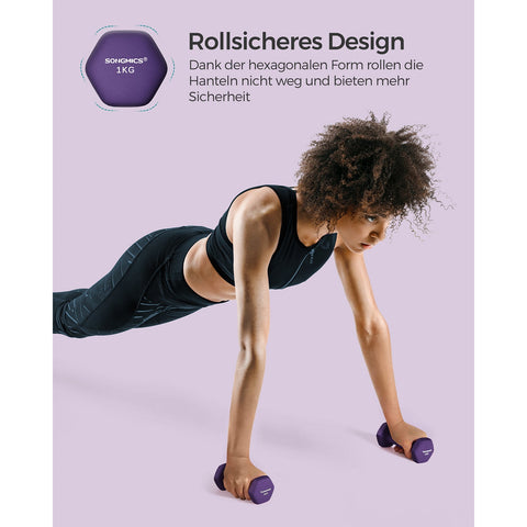 Rootz Neoprene Coated Dumbbells - Purple Hand Weights - Cast Iron - Strength Training - Neoprene Coating - Compact Size - 13.5cm x 6.5cm - 2kg Total Weight