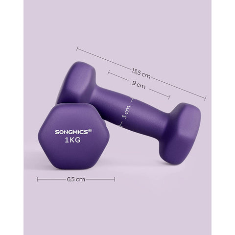 Rootz Neoprene Coated Dumbbells - Purple Hand Weights - Cast Iron - Strength Training - Neoprene Coating - Compact Size - 13.5cm x 6.5cm - 2kg Total Weight