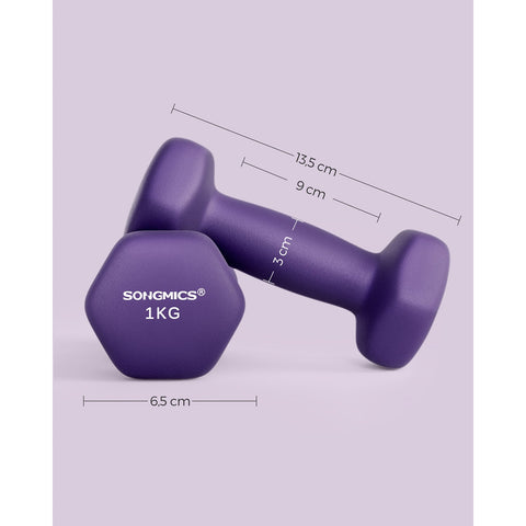 Rootz Neoprene Coated Dumbbells - Purple Hand Weights - Cast Iron - Strength Training - Neoprene Coating - Compact Size - 13.5cm x 6.5cm - 2kg Total Weight