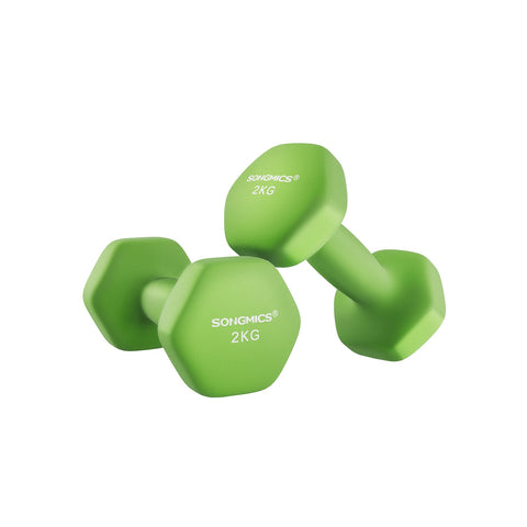 Rootz 4kg Neoprene Coated Dumbbells - Green - Cast Iron - Strength Training - Comfort Grip - Compact Size - 16cm x 8cm x 10cm - Set of 2