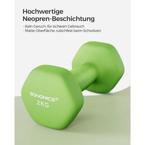 Rootz 4kg Neoprene Coated Dumbbells - Green - Cast Iron - Strength Training - Comfort Grip - Compact Size - 16cm x 8cm x 10cm - Set of 2