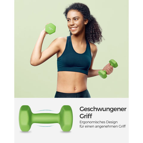Rootz 4kg Neoprene Coated Dumbbells - Green - Cast Iron - Strength Training - Comfort Grip - Compact Size - 16cm x 8cm x 10cm - Set of 2
