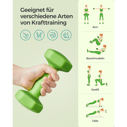 Rootz 4kg Neoprene Coated Dumbbells - Green - Cast Iron - Strength Training - Comfort Grip - Compact Size - 16cm x 8cm x 10cm - Set of 2