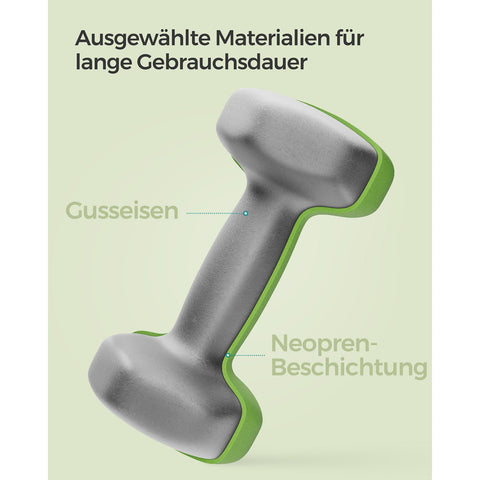 Rootz 4kg Neoprene Coated Dumbbells - Green - Cast Iron - Strength Training - Comfort Grip - Compact Size - 16cm x 8cm x 10cm - Set of 2