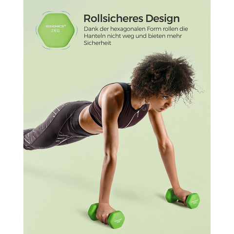 Rootz 4kg Neoprene Coated Dumbbells - Green - Cast Iron - Strength Training - Comfort Grip - Compact Size - 16cm x 8cm x 10cm - Set of 2