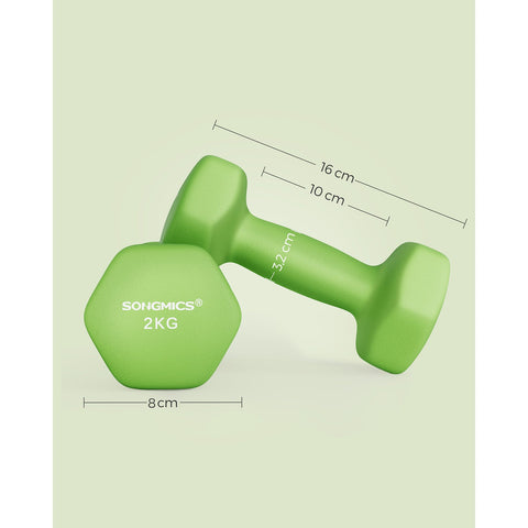 Rootz 4kg Neoprene Coated Dumbbells - Green - Cast Iron - Strength Training - Comfort Grip - Compact Size - 16cm x 8cm x 10cm - Set of 2