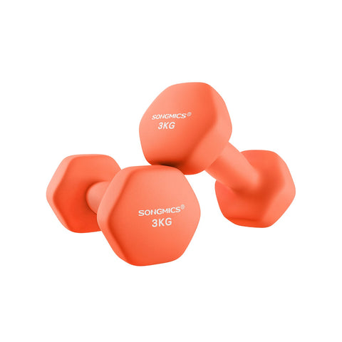 Rootz Neoprene Coated Dumbbells Set - Orange - Cast Iron - Weight Lifting - Strength Training - 20cm x 9cm - 11.5cm x 3.8cm - 2 x 3kg
