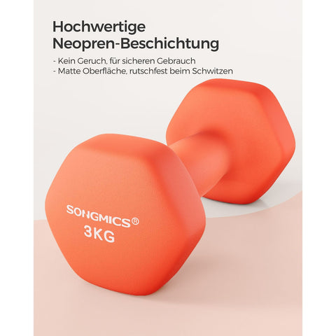 Rootz Neoprene Coated Dumbbells Set - Orange - Cast Iron - Weight Lifting - Strength Training - 20cm x 9cm - 11.5cm x 3.8cm - 2 x 3kg