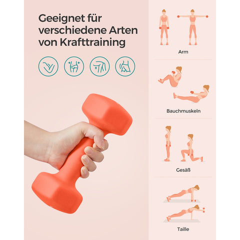 Rootz Neoprene Coated Dumbbells Set - Orange - Cast Iron - Weight Lifting - Strength Training - 20cm x 9cm - 11.5cm x 3.8cm - 2 x 3kg