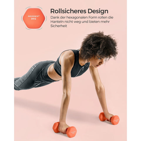 Rootz Neoprene Coated Dumbbells Set - Orange - Cast Iron - Weight Lifting - Strength Training - 20cm x 9cm - 11.5cm x 3.8cm - 2 x 3kg