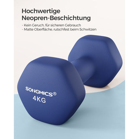 Rootz 2 Piece Set Dumbbells - Hand Weights - Cast Iron - Neoprene Coating - Strength Training - Compact Size - Blue - 20.5cm x 9.5cm - 11.5cm x 3.9cm - 2 x 4kg