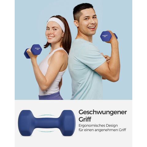 Rootz 2 Piece Set Dumbbells - Hand Weights - Cast Iron - Neoprene Coating - Strength Training - Compact Size - Blue - 20.5cm x 9.5cm - 11.5cm x 3.9cm - 2 x 4kg