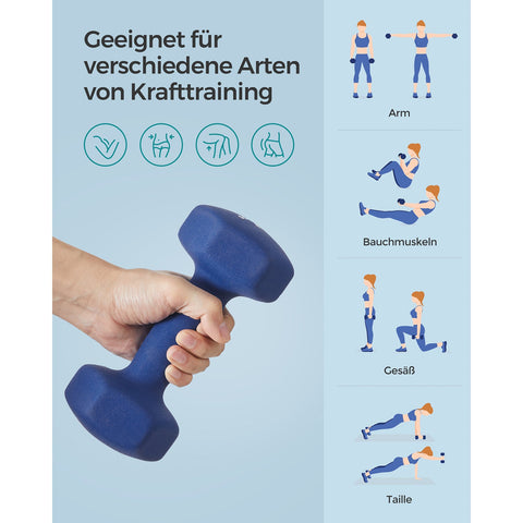 Rootz 2 Piece Set Dumbbells - Hand Weights - Cast Iron - Neoprene Coating - Strength Training - Compact Size - Blue - 20.5cm x 9.5cm - 11.5cm x 3.9cm - 2 x 4kg
