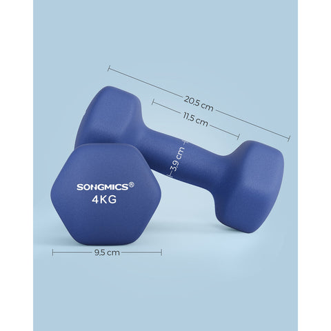 Rootz 2 Piece Set Dumbbells - Hand Weights - Cast Iron - Neoprene Coating - Strength Training - Compact Size - Blue - 20.5cm x 9.5cm - 11.5cm x 3.9cm - 2 x 4kg