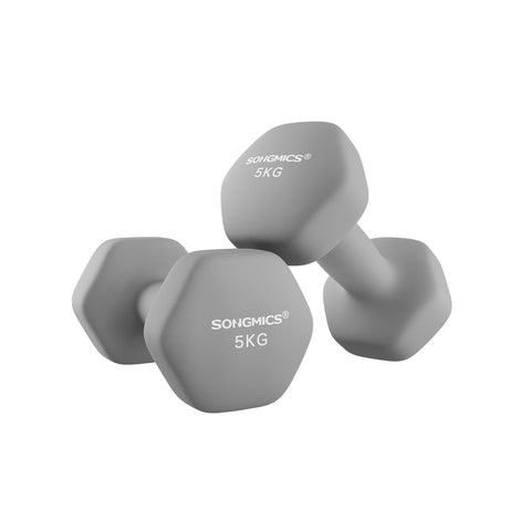 Rootz Neoprene Coated Dumbbells Set - Gray Hand Weights - Cast Iron Dumbbells - Neoprene Coating - Ergonomic Handle - 21cm x 10cm - 11.5cm x 4.1cm - 2 x 5kg