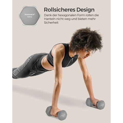 Rootz Neoprene Coated Dumbbells Set - Gray Hand Weights - Cast Iron Dumbbells - Neoprene Coating - Ergonomic Handle - 21cm x 10cm - 11.5cm x 4.1cm - 2 x 5kg