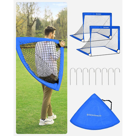 Rootz 2 Piece Set Football Goals - Soccer Nets - Portable Goals - Fiberglass Rods - Metal Corners - Polyester Mesh - Oxford Cloth - Lightweight - Easy Assembly - Durable - 90cm x 120cm x 90cm