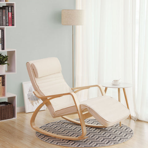 Rootz Rocking Chair - Birch Wood Chair - Foam Cushioned Seat - Cotton Upholstery - 67cm x 115cm x 91cm - Maximum Load Capacity 150kg