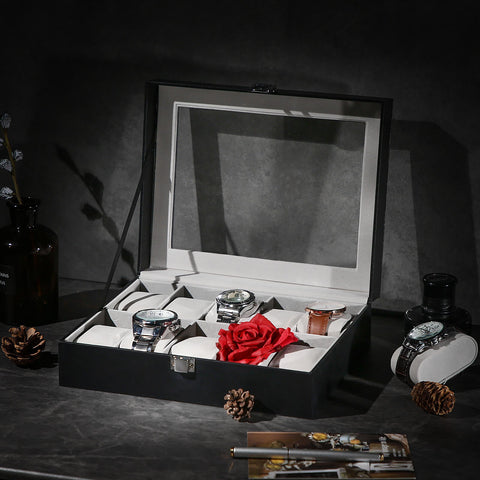 Rootz Watch Box - Watch Organizer - Watch Storage - MDF Boards - PU - Velvet - Glass - Protects Watches - Stylish Decoration - Excellent Gift Idea - 25cm x 7.5cm x 20cm