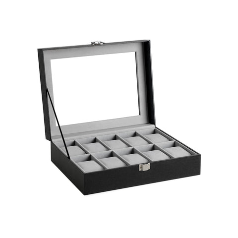 Rootz Watch Box - Watch Organizer - Watch Storage - MDF Boards - PU - Velvet - Glass - Protects Watches - Stylish Decoration - Excellent Gift Idea - 25cm x 7.5cm x 20cm