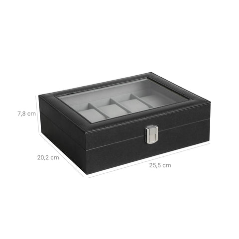 Rootz Watch Box - Watch Organizer - Watch Storage - MDF Boards - PU - Velvet - Glass - Protects Watches - Stylish Decoration - Excellent Gift Idea - 25cm x 7.5cm x 20cm