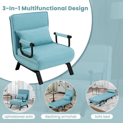 Rootz Convertible Bed Chair - 3 in 1 Sofa Lounger - Folding Chair - Adjustable Backrest - High-Resilience Foam - Compact Design - 65cm x 78cm x 75cm