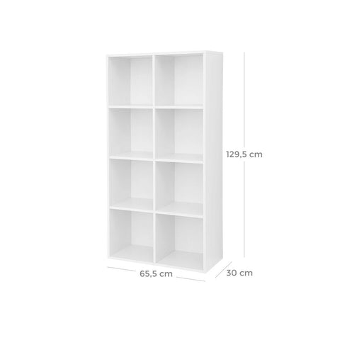 Rootz Simple Shelf With 8 Compartments - Floating Shelf - Wall Shelf - Wooden Shelf - Industrial Shelf - Storage Shelf - Chipboard - White - 65.5 x 30 x 129.5 cm (W x D x H)