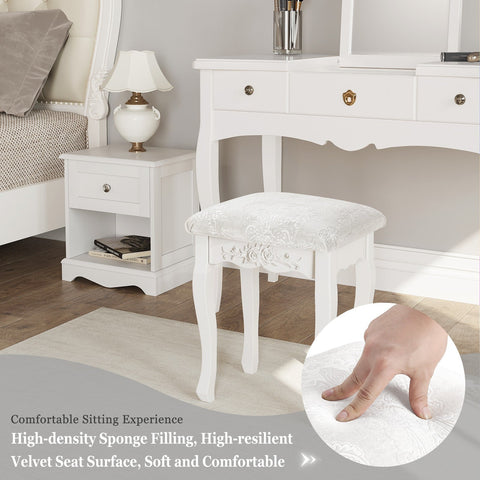 Rootz Baroque Style Makeup Stool - Vanity Chair - Padded Seat - Elegant Floral Pattern - Non-Slip Pads - 37cm x 50cm x 30cm