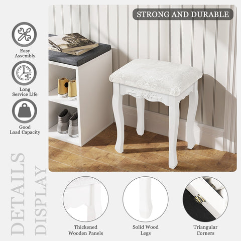 Rootz Baroque Style Makeup Stool - Vanity Chair - Padded Seat - Elegant Floral Pattern - Non-Slip Pads - 37cm x 50cm x 30cm