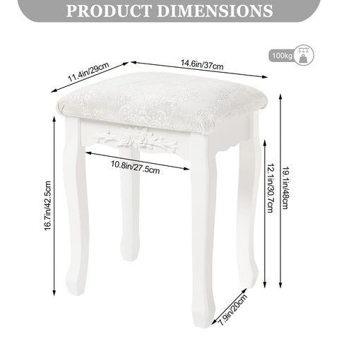 Rootz Baroque Style Makeup Stool - Vanity Chair - Padded Seat - Elegant Floral Pattern - Non-Slip Pads - 37cm x 50cm x 30cm