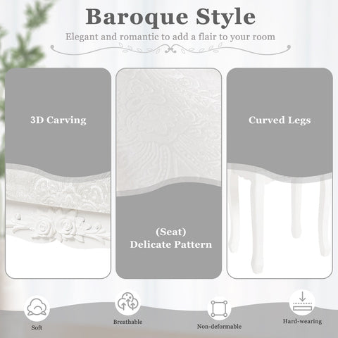 Rootz Baroque Style Makeup Stool - Vanity Chair - Padded Seat - Elegant Floral Pattern - Non-Slip Pads - 37cm x 50cm x 30cm