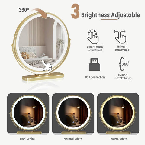 Rootz Vanity Table with Mirror - Makeup Desk - Dressing Station - LED Lighting - E1 Grade MDF - 100cm x 121.5cm x 40cm
