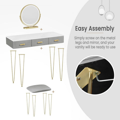 Rootz Vanity Table with Mirror - Makeup Desk - Dressing Station - LED Lighting - E1 Grade MDF - 100cm x 121.5cm x 40cm