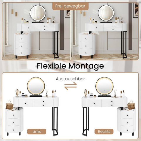 Rootz Dressing Table with Mirror and Side Cabinet - Vanity Table - Makeup Desk - LED Lighting - Large Storage - 117.5cm x 39cm x 123cm