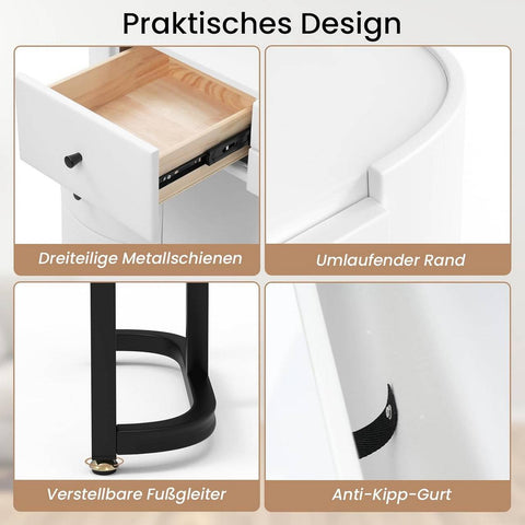 Rootz Dressing Table with Mirror and Side Cabinet - Vanity Table - Makeup Desk - LED Lighting - Large Storage - 117.5cm x 39cm x 123cm