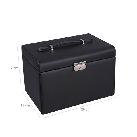 Rootz Jewelry Box - Jewelry Box With 2 Drawers - Multi-compartment Jewelry Chest - Jewelry Storage Box -  Jewelry Dresser - Jewelry Cabinet - MDF + Faux Leather - Black + Beige - 26 x 17 x 18 cm (W x H x D)