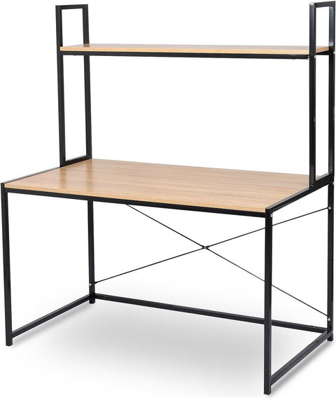 Rootz Computer Desk with Shelf - Home Office Desk - Study Table - Wood and Steel Frame - Spacious Storage - Simple and Modern Style - 120cm x 60cm