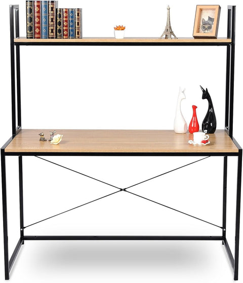 Rootz Computer Desk with Shelf - Home Office Desk - Study Table - Wood and Steel Frame - Spacious Storage - Simple and Modern Style - 120cm x 60cm