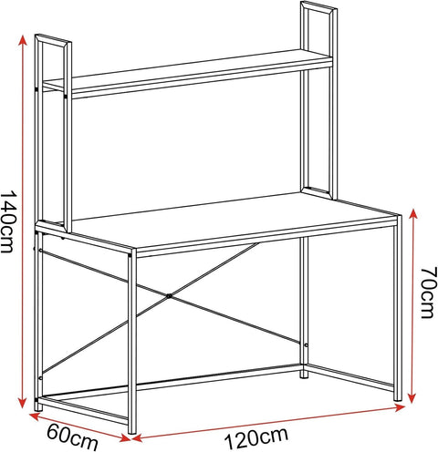 Rootz Computer Desk with Shelf - Home Office Desk - Study Table - Wood and Steel Frame - Spacious Storage - Simple and Modern Style - 120cm x 60cm