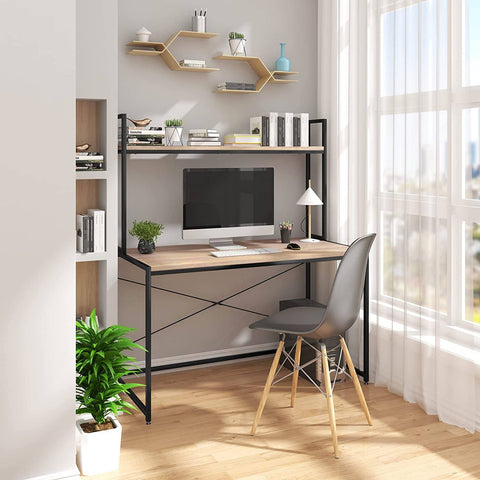 Rootz Computer Desk with Shelf - Home Office Desk - Study Table - Wood and Steel Frame - Spacious Storage - Simple and Modern Style - 120cm x 60cm