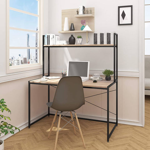 Rootz Computer Desk with Shelf - Home Office Desk - Study Table - Wood and Steel Frame - Spacious Storage - Simple and Modern Style - 120cm x 60cm